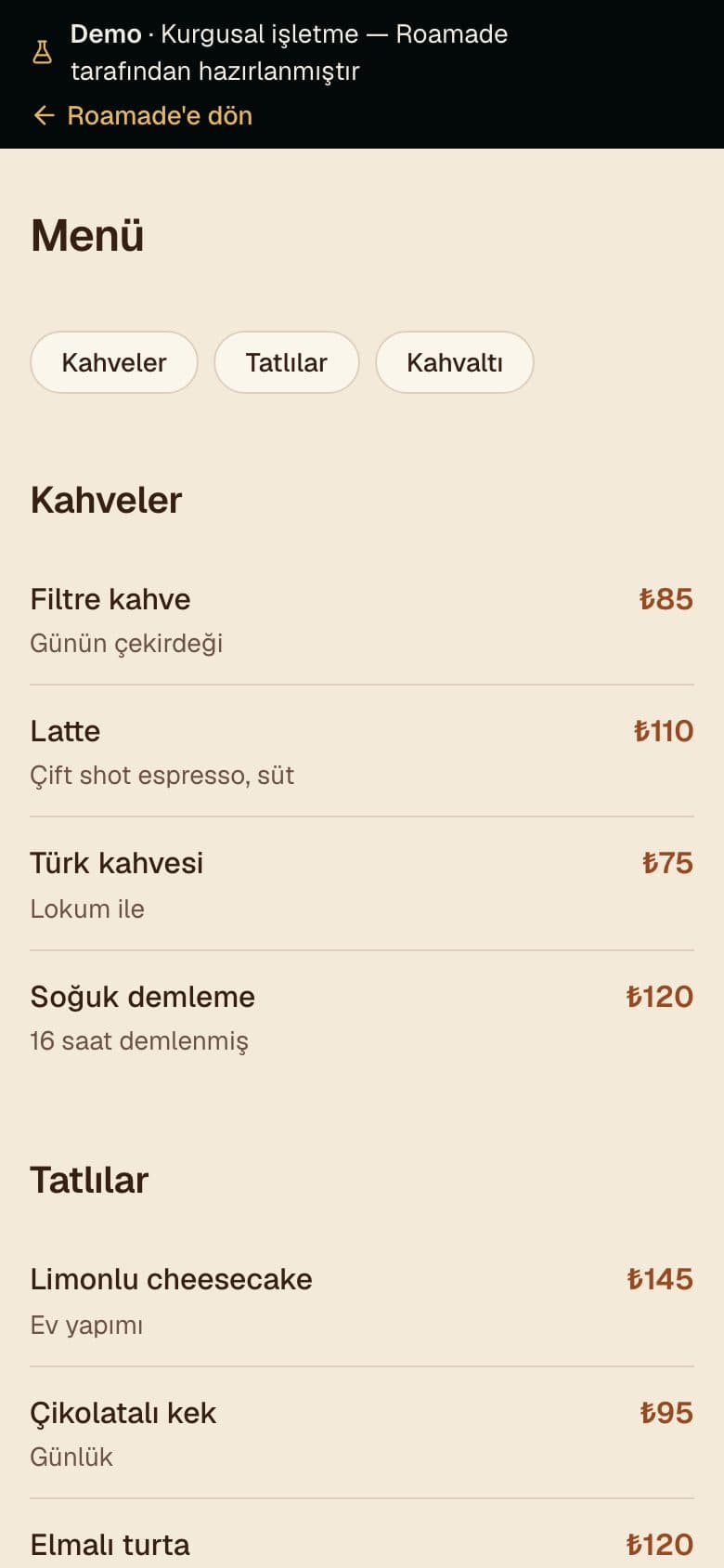 Restaurant and café website: phone screen 2